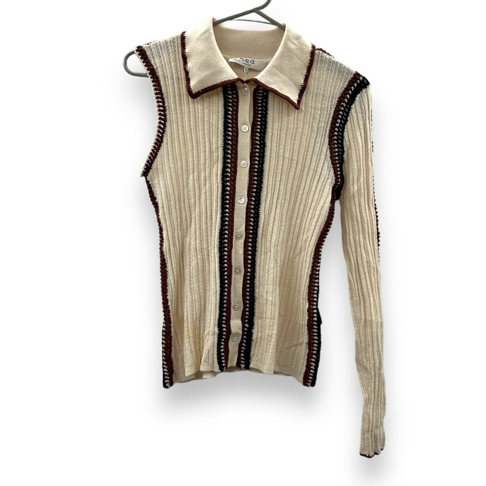 RTR Sea New York Riva Ribbed Embroidered Wool Collared Button Front Top Sz 8